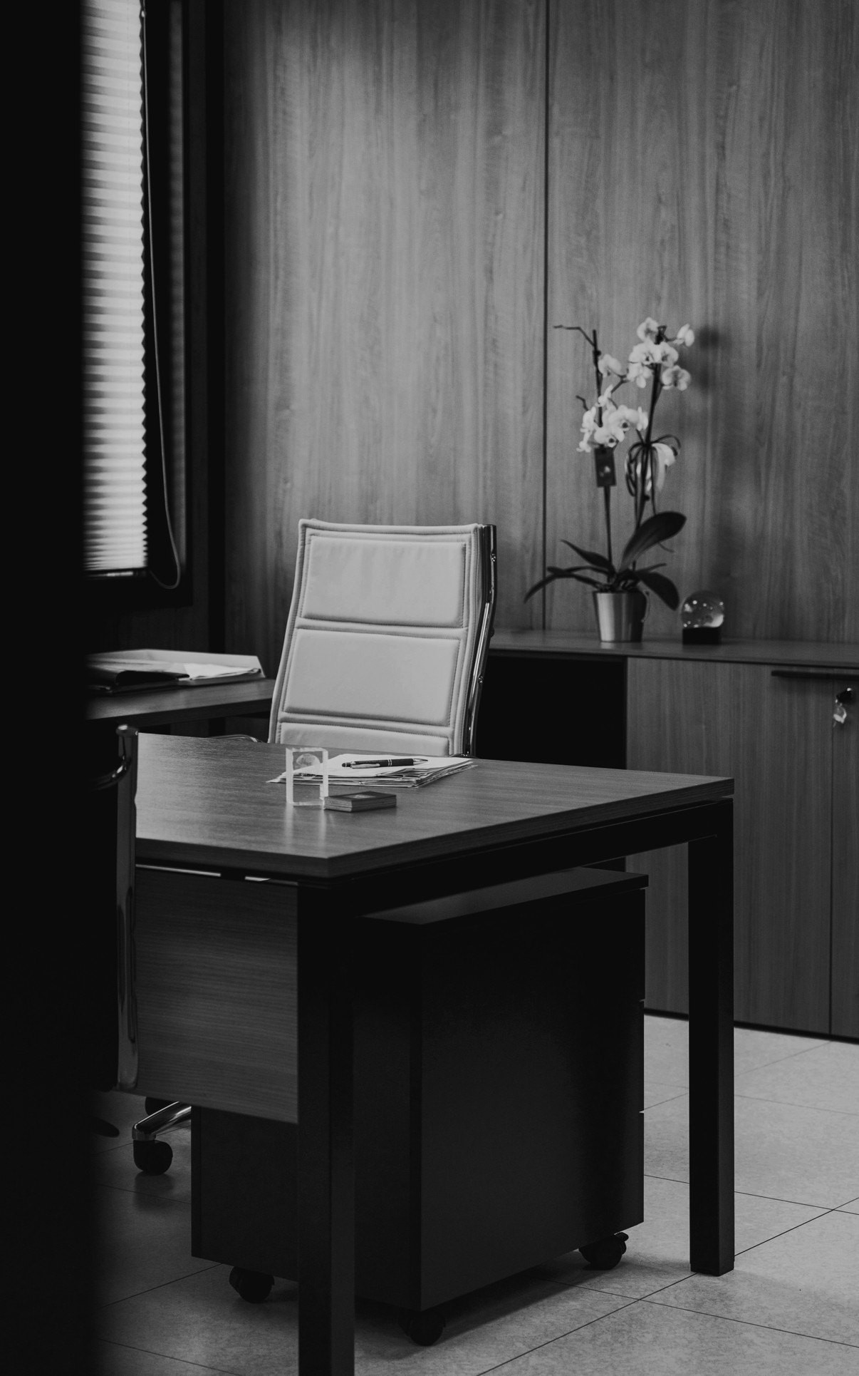 A refined private executive office with a desk and chair